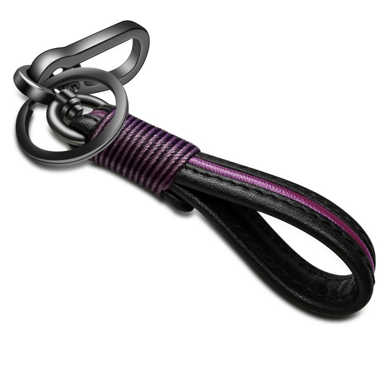 Idakekiy Leather Keychain with Elegant Handmade Key Chain Strap and Zinc Alloy Ring to Organize Keys for Men and Women (Purple) - Image 1